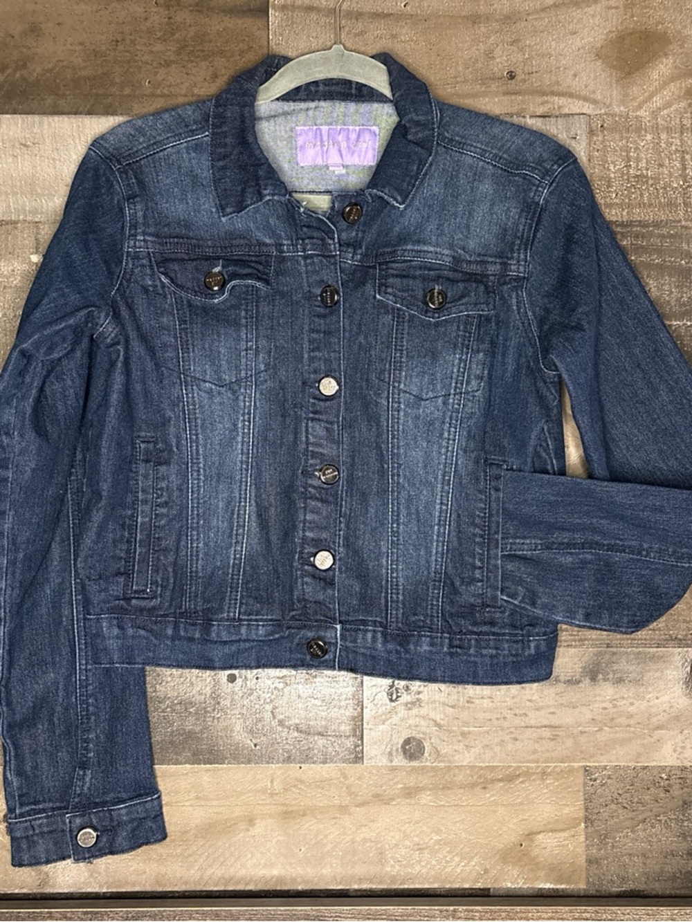 Madden Girl Denim Jacket in Light Purple Label and Dark Blue Wash
